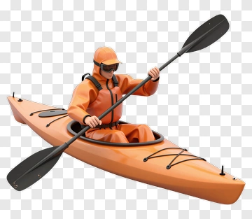 3D Kayaker Paddling In An Orange Kayak PNG