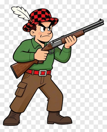 Cartoon Hunter Aiming A Rifle PNG