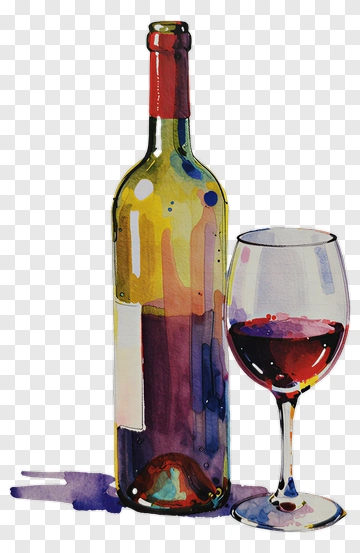 Watercolor Wine Bottle And Glass PNG