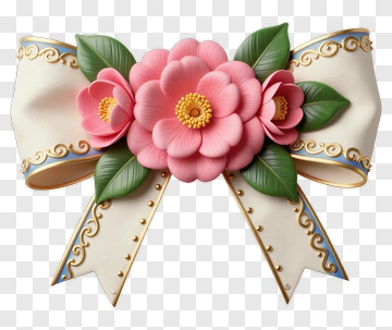 Floral Ribbon Bow With Pink Flowers PNG