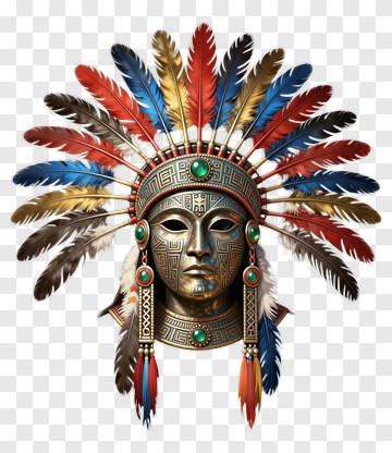 Indigenous Warrior Mask With Colorful Feathers PNG