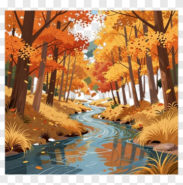 Autumn Forest With Stream PNG