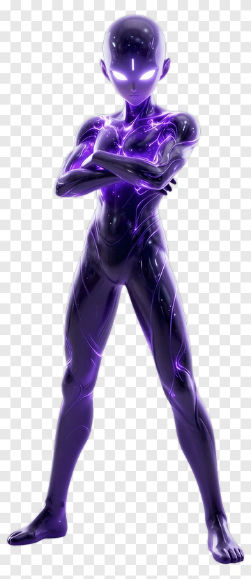 3D Character With Purple Energy Effects PNG