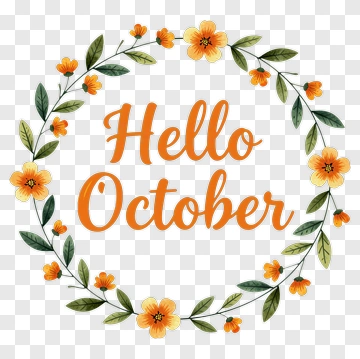 Hello October Floral Wreath PNG