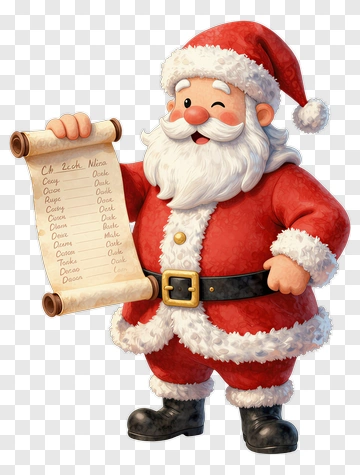 Cartoon Santa Holding A Christmas List PNG