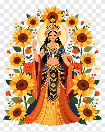 Goddess Surrounded By Sunflowers PNG