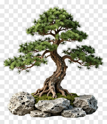 3D Bonsai Tree On Rocks PNG
