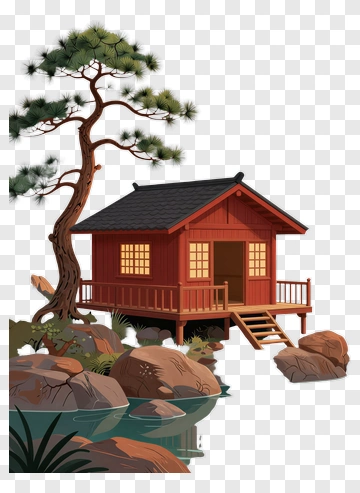 Japanese House By A Pond PNG