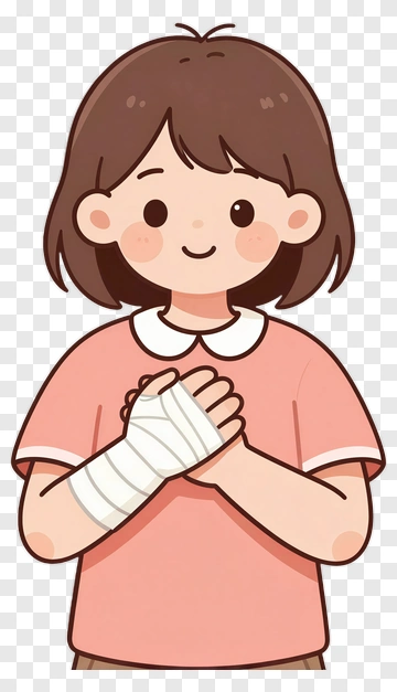 Cartoon Girl With Bandaged Hand PNG