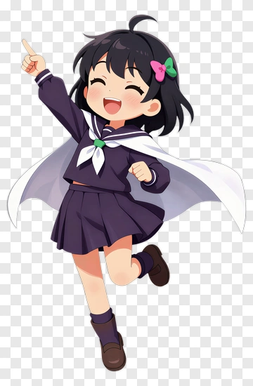 Happy Girl In School Uniform Pointing Up PNG