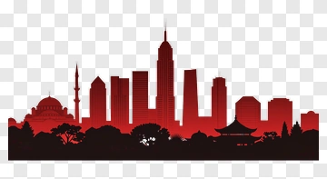 City Skyline Silhouette In Red PNG