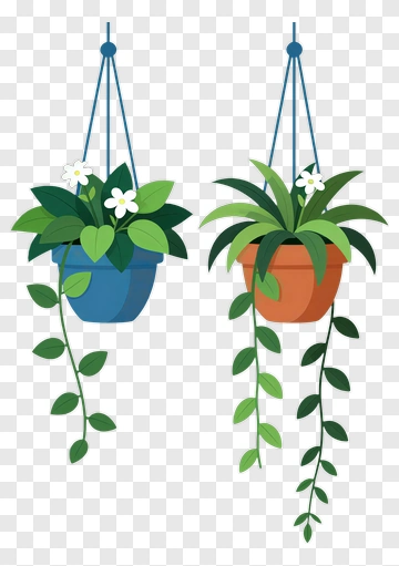 Hanging Flower Pots With Greenery PNG
