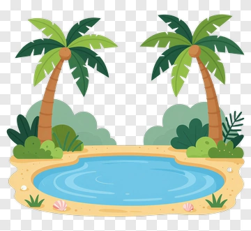Tropical Scene With Palm Trees And Water Pool PNG