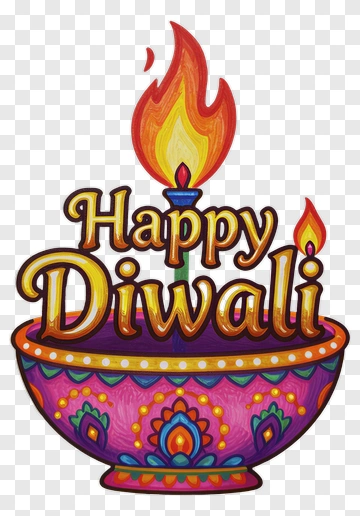 Happy Diwali Decorative Oil Lamp PNG