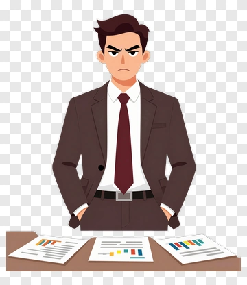 Serious Businessman Standing At A Desk With Reports PNG
