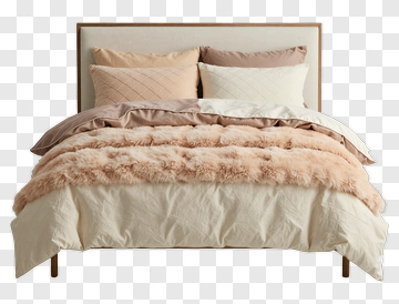 Cozy Bed With Decorative Pillows And Throw Blanket PNG