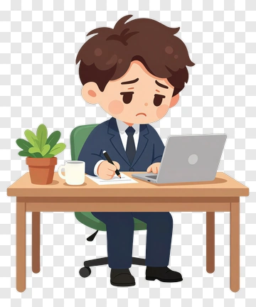 Sad Businessman Working At A Desk PNG