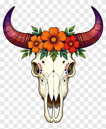 Decorative Skull With Floral Crown PNG