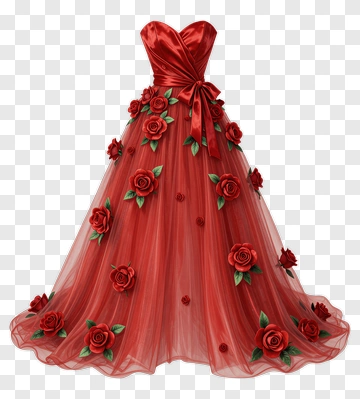 Red Floral Evening Dress PNG