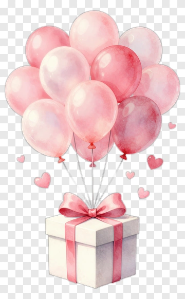 Pink Balloons With A Gift Box PNG