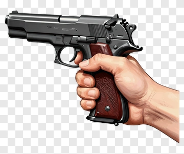 Hand Holding A Black Pistol PNG