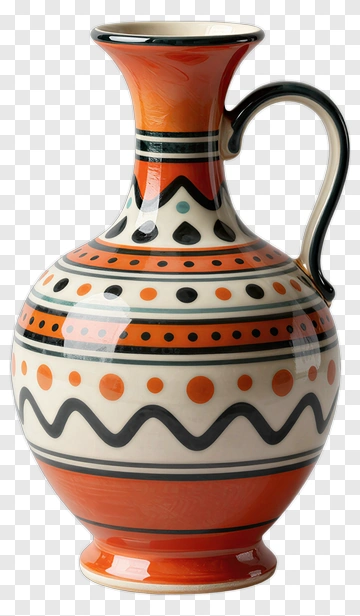 Decorative Ceramic Pitcher With Geometric Patterns PNG