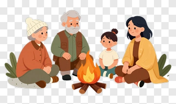 Family Sitting Around A Campfire PNG