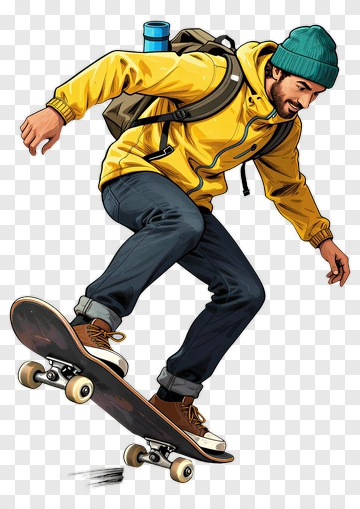 Skateboarder In A Yellow Jacket PNG
