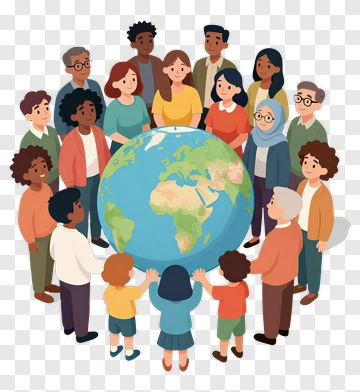 Diverse Group Of People Surrounding A Globe PNG