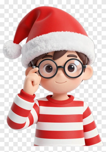Cartoon Boy In Santa Hat And Striped Sweater PNG
