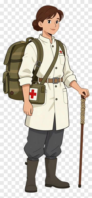 Anime Nurse With Medical Backpack And Cane PNG