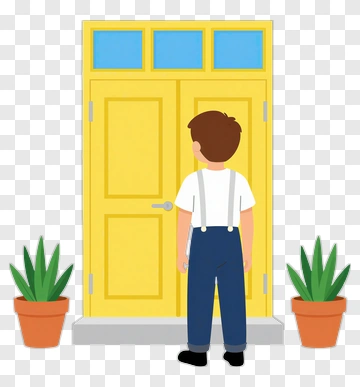 Boy Standing In Front Of A Yellow Door PNG