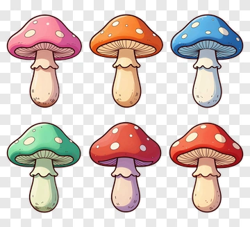 Colorful Cartoon Mushrooms PNG