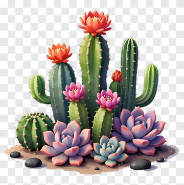 Colorful Cactus And Succulent Arrangement PNG