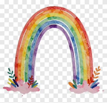 Colorful Watercolor Rainbow With Flowers PNG