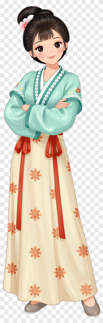 Cartoon Girl In Traditional Dress PNG