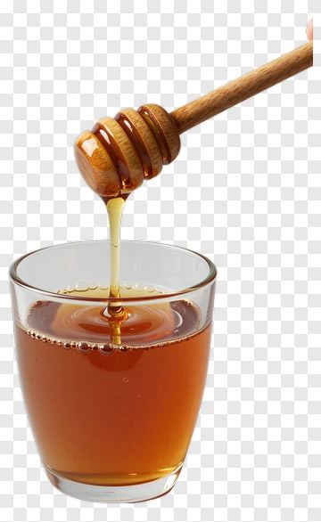 Honey Dripping From A Wooden Dipper Into A Glass PNG
