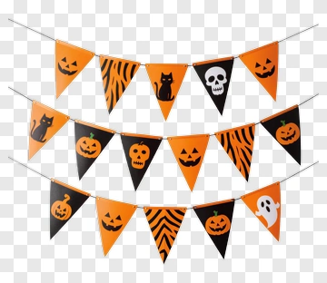 Halloween Party Banner With Pumpkins And Ghosts PNG