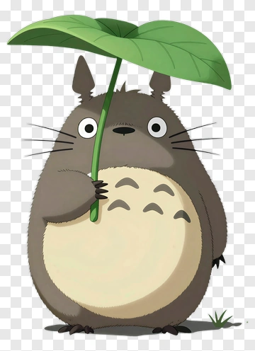 Cartoon Totoro Holding A Leaf PNG