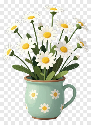 Flower Bouquet In A Green Pot PNG