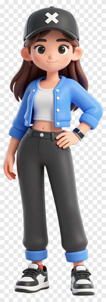 3D Cartoon Girl In Casual Outfit PNG