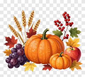 Harvest Composition With Pumpkins And Grapes PNG