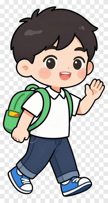 Cartoon Boy Walking To School PNG