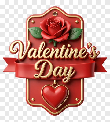 Valentine's Day Badge With Rose And Heart PNG