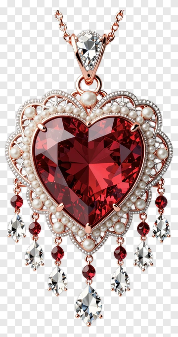 Heart-Shaped Ruby Pendant With Pearls PNG