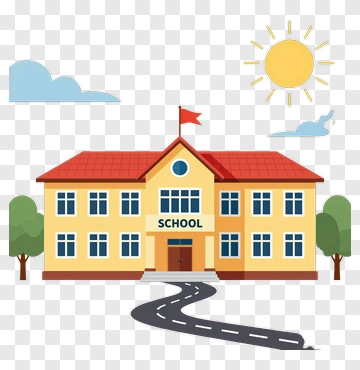 Cartoon School Building With Sunny Sky PNG