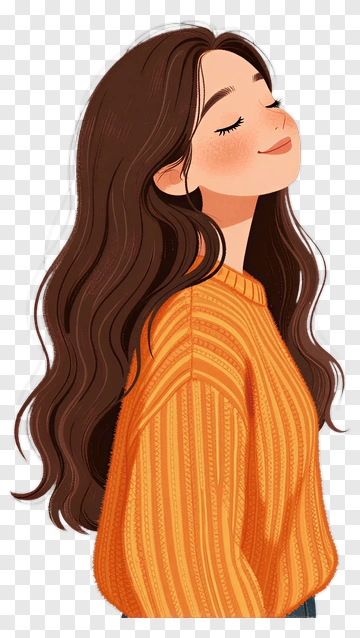 Smiling Woman In Orange Sweater PNG