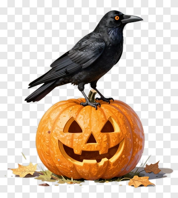 Crow Sitting On A Halloween Pumpkin PNG