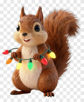 Cartoon Squirrel Holding Christmas Lights PNG