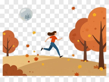 Woman Running Through Autumn Landscape PNG